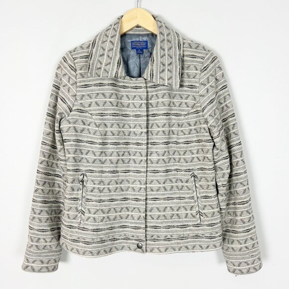 Pendleton Wool Aztec Tribal Moto Jacket Light Gray Size Medium Women's - Picture 1 of 4